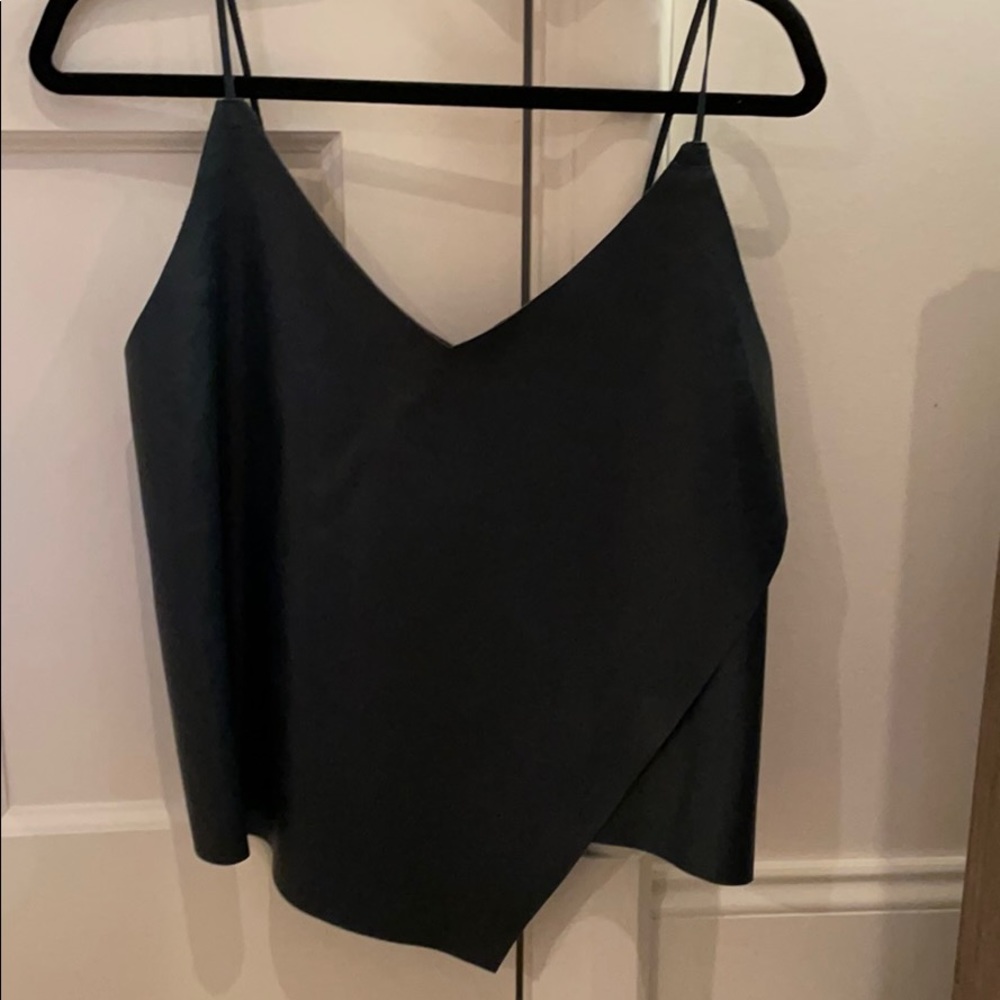 Blue leather top with knit back